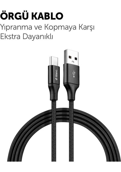 2metre Süper Hızlı USB Type C Şarj ve Data Kablosu, Kopmaz Halat Örgü Kablo, 480MBPS 2.1A