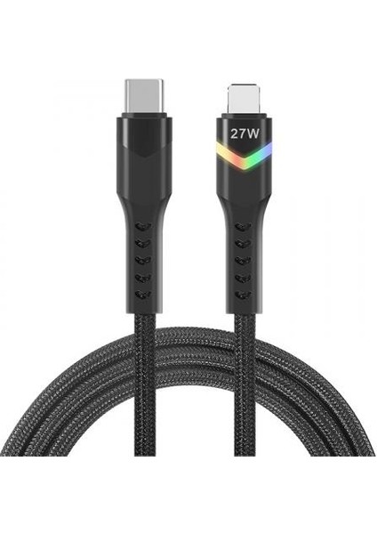 1 Metre 27W Süper Hızlı Type-C To iPhone Lightning Şarj ve Data Kablosu, Renkli LED Işıklı Kablo