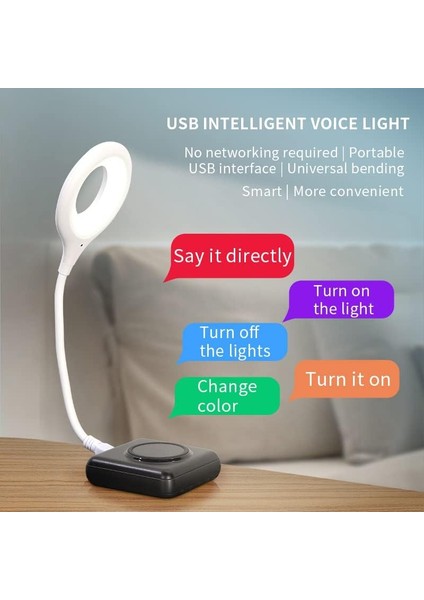 Ingilizce Ses Komut Özellikli USB Gece Lambası, Yatak Odası, Banyo, Koridor, Mutfak, Araba, Kamp Çadırı Için Esnek Kaz Boyunlu Akıllı LED Okuma Lambası (App Gerekmez) Tak ve Kullan LK50