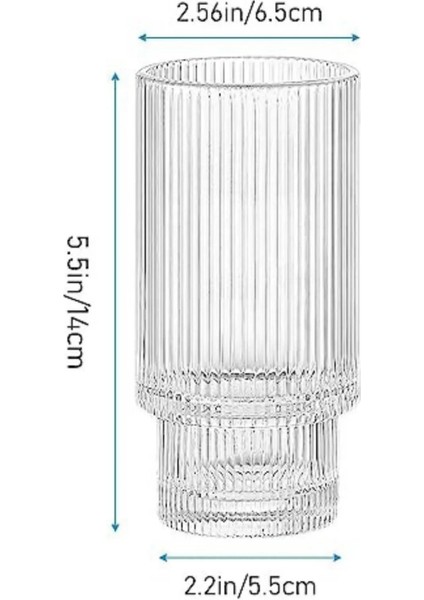 Çizgili Yeni Tasarım Cam Bardak Meşrubat, Latte, Neskafe, Kokteyl, Su Bardağı 400 ml 2 Adet-2812