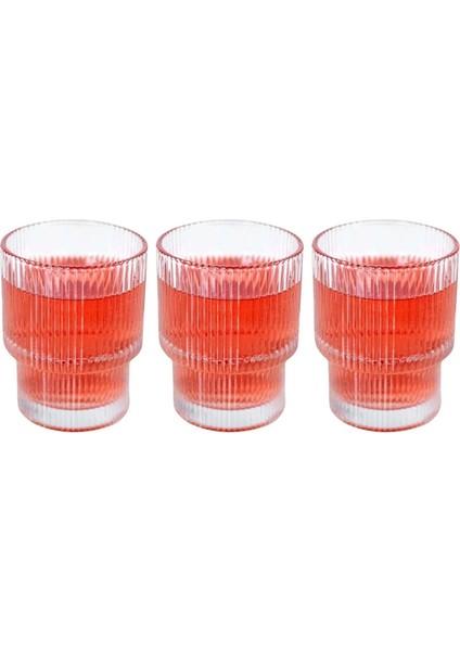 Çizgili Tasarım Isıya Dayanıklı Su Bardağı Kahve, Sunum, Meşrubat Bardağı 300 ml - 3 Adet-2232