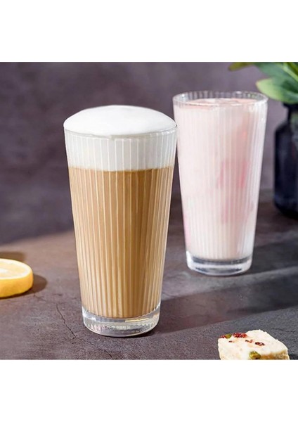 Yeni Tasarım Çizgili Uzun Cam Bardak,meşrubat,latte,nescafe,su Bardağı 220 Ml4 Adet-2441