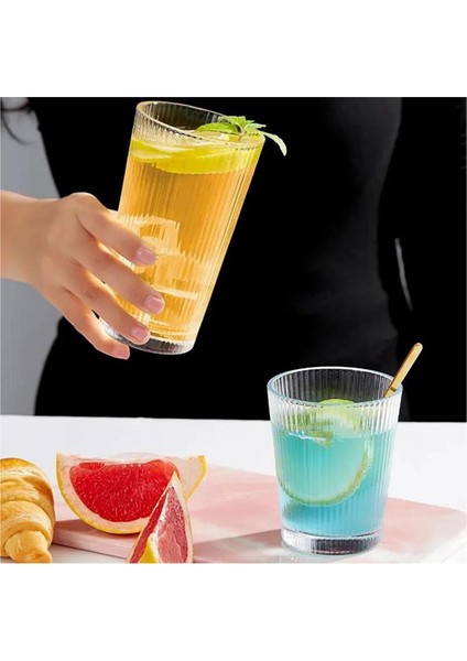 Yeni Tasarım Çizgili Uzun Cam Bardak,meşrubat,latte,nescafe,su Bardağı 220 Ml4 Adet-2441