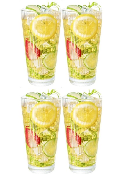 Yeni Tasarım Çizgili Uzun Cam Bardak,meşrubat,latte,nescafe,su Bardağı 220 Ml4 Adet-2441