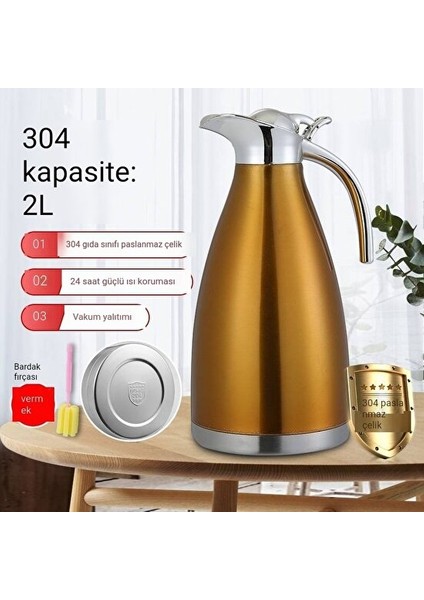 Garden Paslanmaz Çelik Vakum Yalıtımlı Su Isıtıcısı Çift Katmanlı Termos Avrupa Cezve Ev Sıcak Su Şişesi Hediye 2l Soğuk Su Isıtıcısı (Yurt Dışından)
