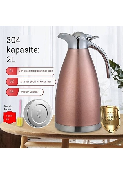 Garden Paslanmaz Çelik Vakum Yalıtımlı Su Isıtıcısı Çift Katmanlı Termos Avrupa Cezve Ev Sıcak Su Şişesi Hediye 2l Soğuk Su Isıtıcısı (Yurt Dışından)