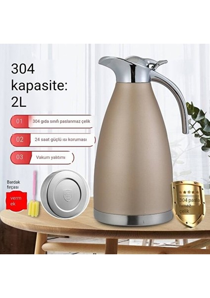 Garden Paslanmaz Çelik Vakum Yalıtımlı Su Isıtıcısı Çift Katmanlı Termos Avrupa Cezve Ev Sıcak Su Şişesi Hediye 2l Soğuk Su Isıtıcısı (Yurt Dışından)