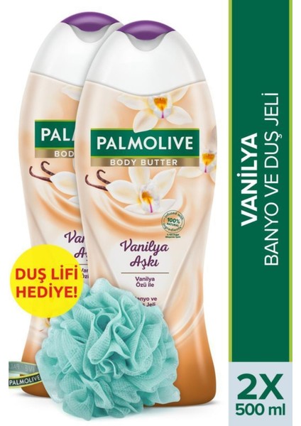 Body Butter Vanilya Aşkı Banyo ve Duş Jeli 500 ml x 2 Adet + Duş Lifi Hediye