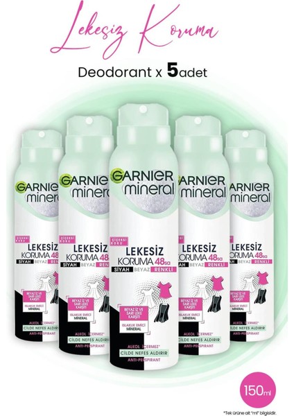 Mineral 48 Saat Lekesiz Koruma Çiçeksi Sprey Deodorant 150 ml x 5 Adet