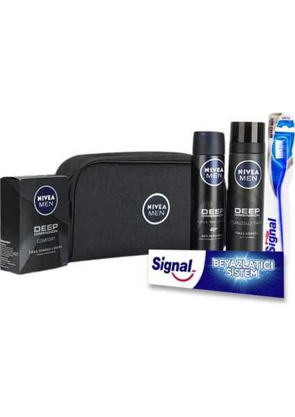 Kişisel Bakım Çantalı Erkek Bakım Seti + Signal Diş Macunu 75 Ml + Diş Fırçası