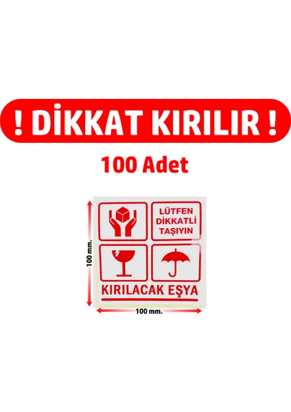 Dijital Barkod Dikkat Kırılır. Fragile. Uyarı Etiketi Dikkat Kırılacak Eşya 100 ADET-100MM.X100MM.