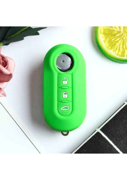 Yeşil Keyyou 3 Düğmeler Fiat 500 Grande Punto Stilo Pando Ducato Flip Katlanır Uzaktan Anahtar Kabuk Fob Silikon Araba Anahtarı Durum Kapağı (Yurt Dışından)