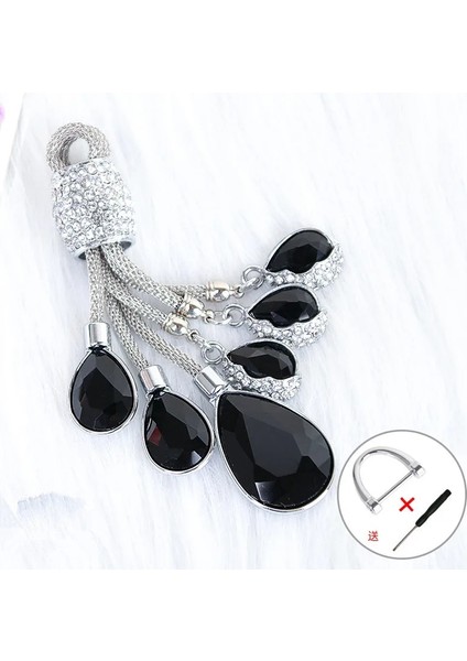 Siyah Üst Parlatıcı Kristal Anahtarlık Gökyüzünün Gözyaşları Alaşım Kaplama Damlacıklar Araba Anahtarı Süsler Bagaj ve Çanta Aksesuarları (Yurt Dışından)