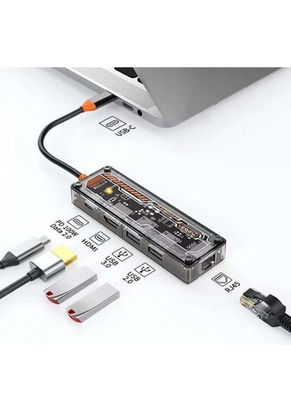 100W Pd 5in1 Type-C Hub Type-C To 4K@30Hz 1000 Mbps RJ45 5gbps Usb3.0 Usb2.0 Çeviriçi Hub