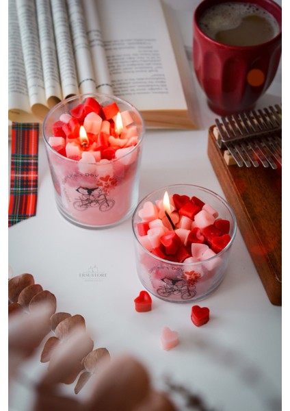 2 Adet Sevgililer Günü Özel Tasarım Kokulu Soya Wax Cam Bardak Kalp Mum Aromaterapi Hediyelik