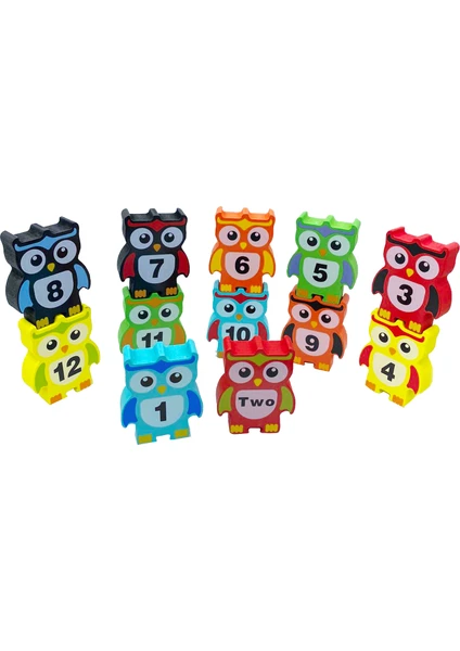 Wooden Toys Ahşap Eğitici Geliştirici Baykuş Denge Oyunu Owl Stack Happy Balans Game