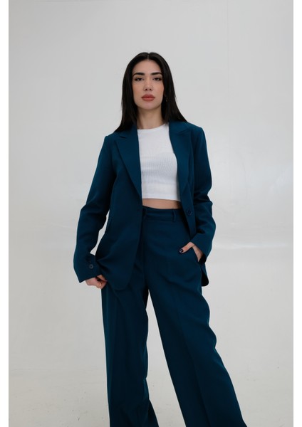Astarlı Kuşaklı Blazer Set Ikili Takım Lacivert
