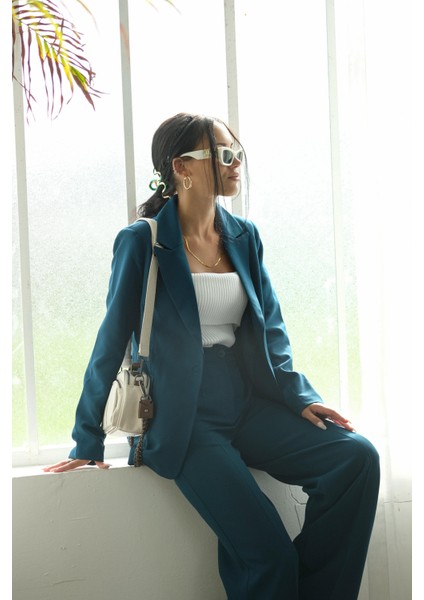 Astarlı Kuşaklı Blazer Set Ikili Takım Lacivert