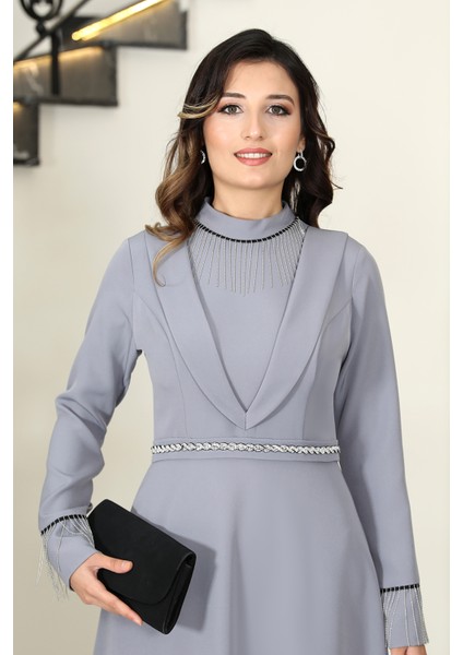 Elben Moda Gamze Abiye Elbise & Zincir ve Şerit Detaylı