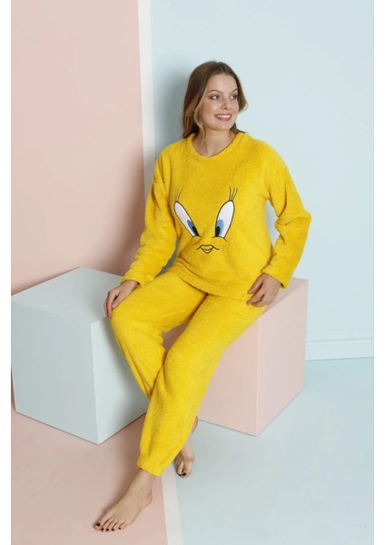 Kadın Kışlık Peluş Pijama Takımı Tweety Takım 8170