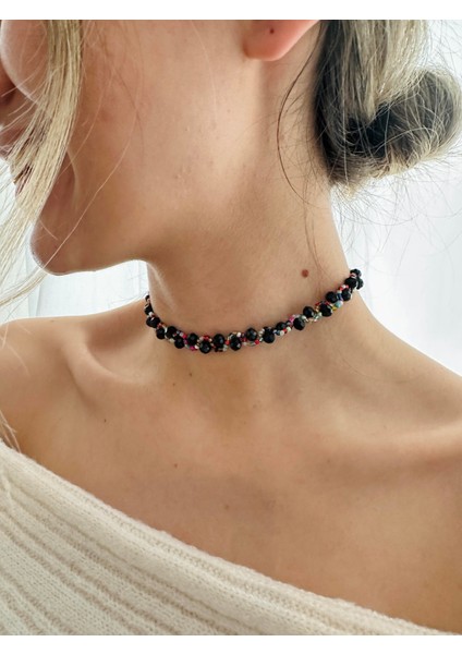 Kristal Taşlı Boyu Ayarlanabilir Choker Kolye Kadın Siyah