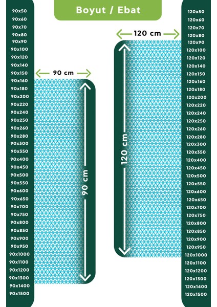 Kaydırmaz Turkuaz Yıldız Paspas EN:90cm 90 x 400 cm