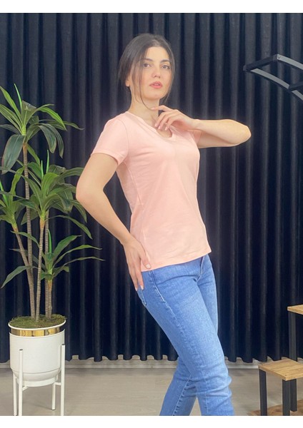 Espoirplus Kadın V Yaka Kısa Kol %100 Pamuk T-Shirt fiyatları