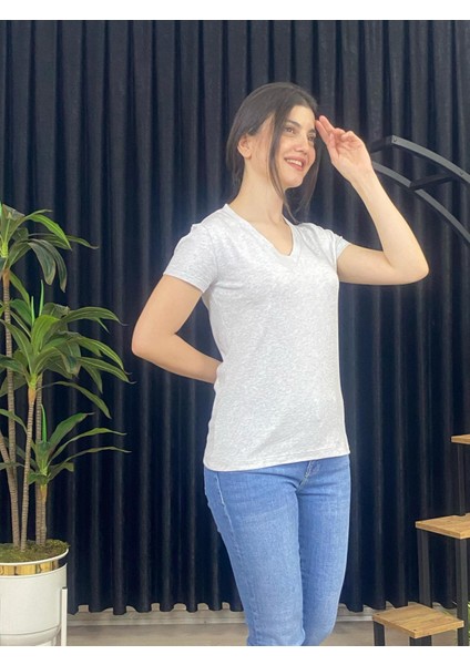 Espoirplus Kadın V Yaka Kısa Kol %100 Pamuk T-Shirt modelleri