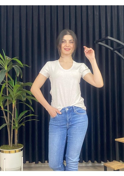 Espoirplus Kadın V Yaka Kısa Kol %100 Pamuk T-Shirt fırsatları