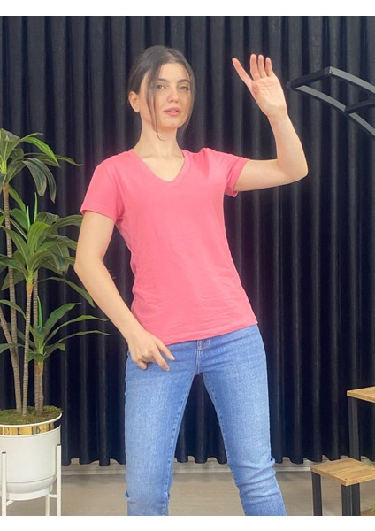 Espoirplus Kadın V Yaka Kısa Kol %100 Pamuk T-Shirt modelleri