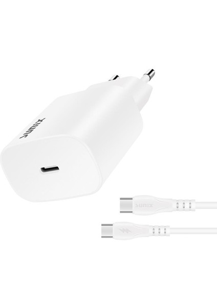 25W Usb-C Girişli Süper Hızlı Şarj Aleti Type-C / Type-C Set Beyaz S-40