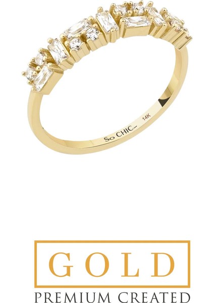 14 Ayar Sarı Altın Sertifikalı Gold Premium Created Taşlı Baget Yüzük