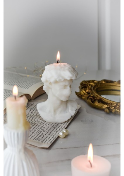 Özel Yapım Tasarım Maskeli Büyük Boy David Büst Soya Wax Mum