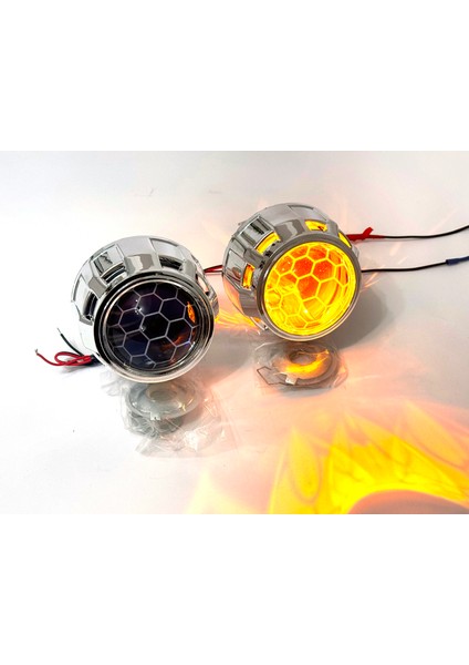 Bi-Xenon Turuncu Bal Petek Desenli Far Içi Mercek 2,5 Inc Far Merceği LED Xenon Uyumlu