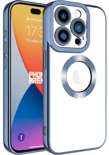 iPhone 15 Pro Max - Uyumlu Kamera Korumalı Logo Gösteren Cepdesin Omega Kapak-Sierra Mavi