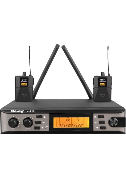König K-990 Çift Kanal Uhf Telsiz Yaka Mikrofon Vericili 2 Li Kablosuz Yaka Mikrofonu