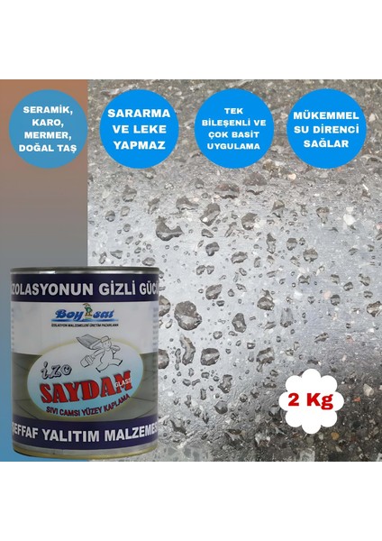 Izo Saydam Glass Seramik Karo Mermer Şeffaf Sıvı Cam Izolasyon Kaplaması 2 kg