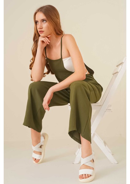 Kadın Askılı Tulum Haki modelleri