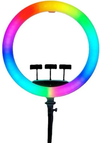 Rgb Ring Light 3 x Telefon Standlı Çantalı Kumandalı 18 Inç Youtuber LED Halka Işık 2 Metre Tripod