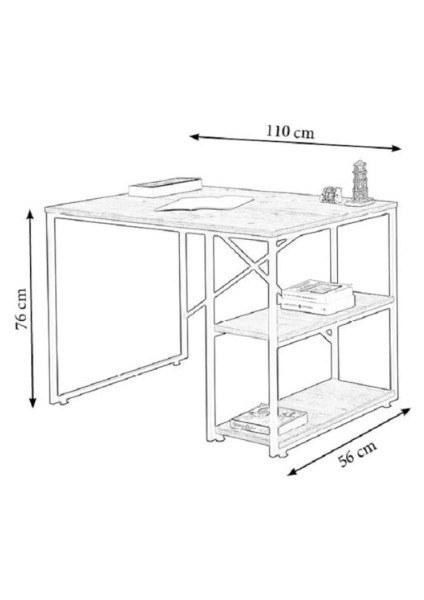Ahşap Raflı Metal Lüks Çalışma Masası