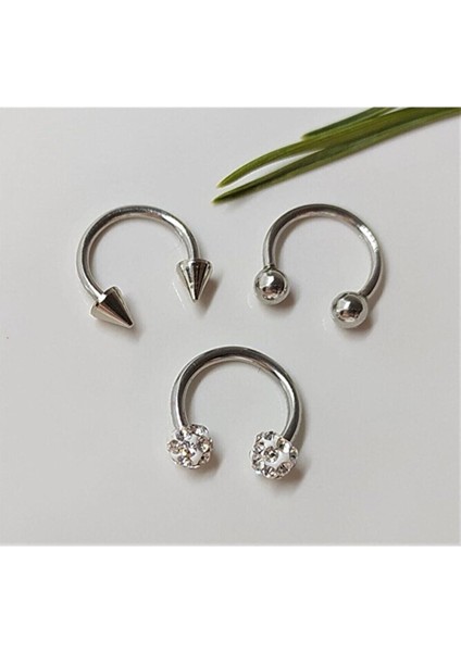 Cerrahi Çelik Piercing, Küpe, Kulak, Dudak, Kıkırdak, Tragus, Helix, (3 Lü Set)