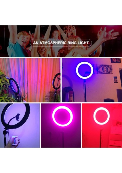 Rgb Ring Light 3 x Telefon Standlı Çantalı Kumandalı 18 Inç Youtuber LED Halka Işık 2 Metre Tripod