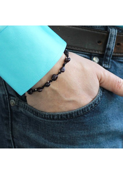 Makrome Örgülü Naturel Kesim Dorika Top Detaylı Lal Doğaltaş Erkek Bileklik modelleri