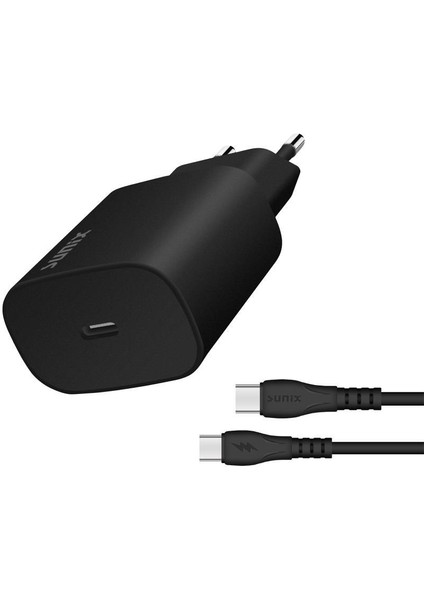25W Usb-C Girişli Süper Hızlı Şarj Aleti Type-C / Type-C Set Siyah S-40