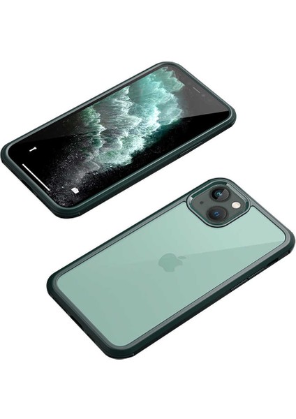 Apple iPhone 13 Uyumlu Kılıf 360 Derece Dor Silikon Temperli Cam Kapak