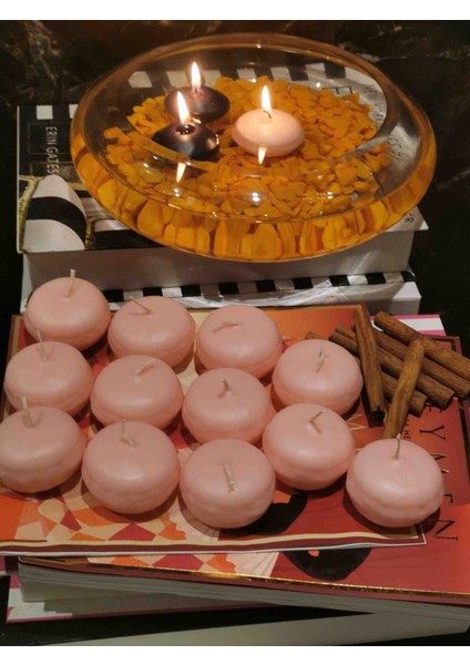 Iv Candles Sweet&home 12'li Pudra Pembe Macoron Suda Yüzen Mum