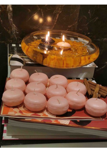 Iv Candles Sweet&home 12'li Pudra Pembe Macoron Suda Yüzen Mum