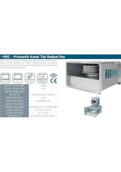 Rec 40-20 B Dikdörtgen Kanal Tipi Radyal Fan 1150M³/H