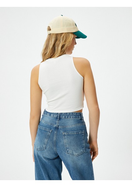 Crop Fitilli Atlet Asimetrik Kesim Bisiklet Yaka