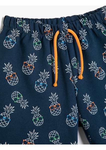 Ananas Baskılı Şort Beli Bağlamalı Pamuklu